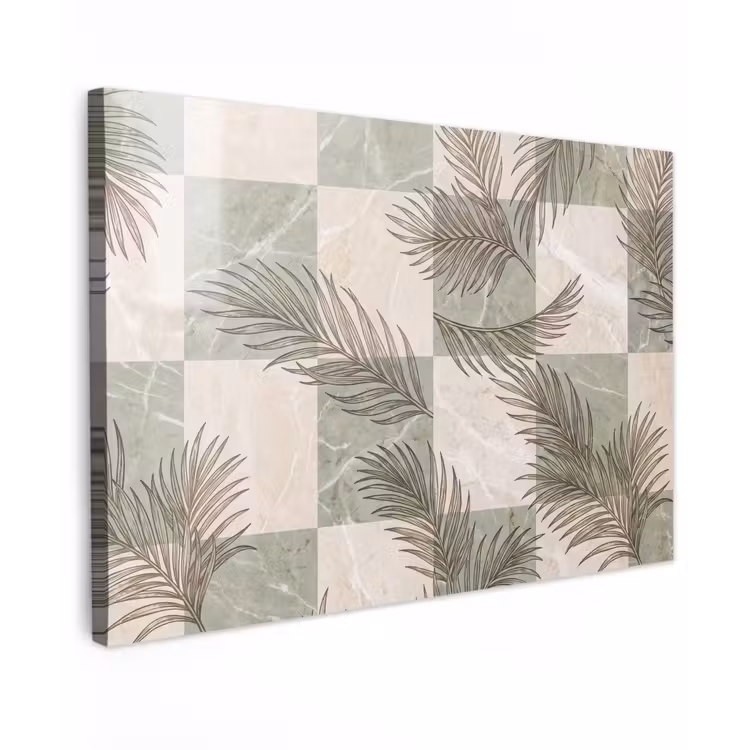 Planten - Bladeren - Marmer - Modern - Groen Tuinposter op houten frame 2 cm dik klein -3d