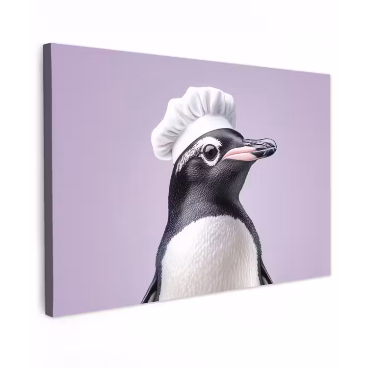 Pinguïn - Koksmuts - Lief - Paars Tuinposter op houten frame 2 cm dik klein -3d