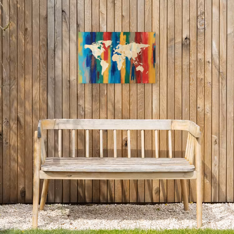 Penseelstrepen - Verticaal - Kleurrijk - Wereldkaart Tuinposter op houten frame 2 cm dik klein -sfeer4