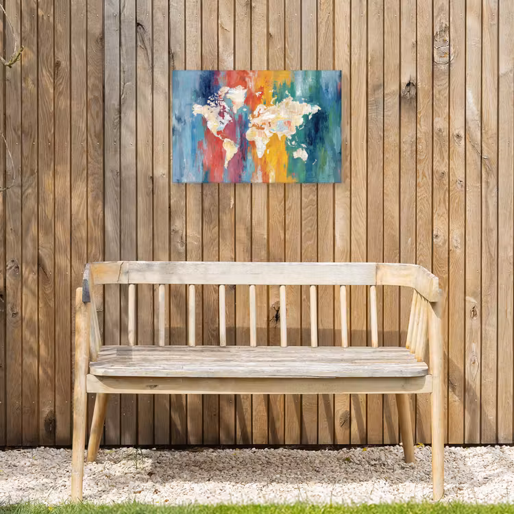 Penseelstreken - Kleurrijk - Schilderij - Wereldkaart Tuinposter op houten frame 2 cm dik klein -sfeer4