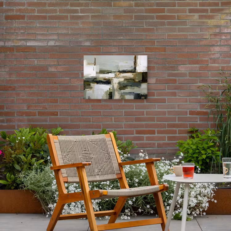 Penseelstreken - Groen - Abstract - Japandi Tuinposter op houten frame 2 cm dik klein -sfeer3
