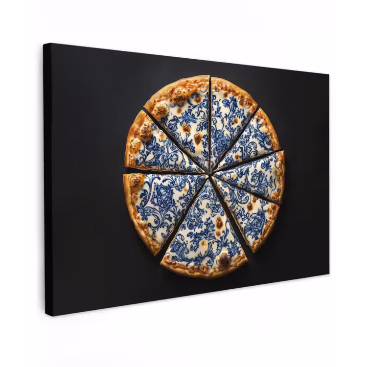 Pizza - Eten - Delftsblauw Tuinposter op houten frame 2 cm dik klein -3d