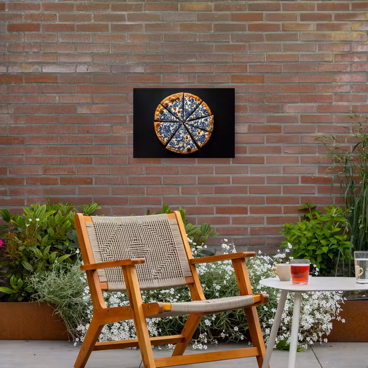 Pizza - Eten - Delftsblauw Tuinposter op houten frame 2 cm dik klein -sfeer3