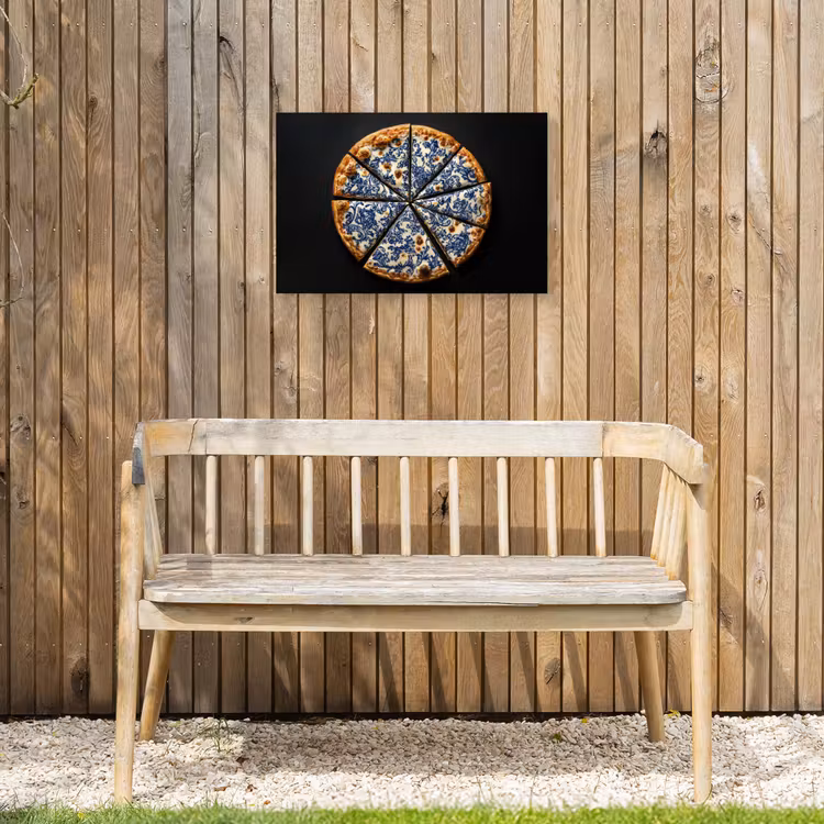 Pizza - Eten - Delftsblauw Tuinposter op houten frame 2 cm dik klein -sfeer4