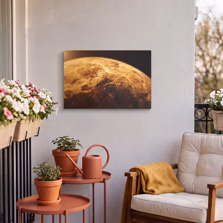 Outdoor Leinwand - Planet – Weltraum – Orange - Planeet - Ruimte - Oranje Tuinposter op houten frame 2 cm dik klein