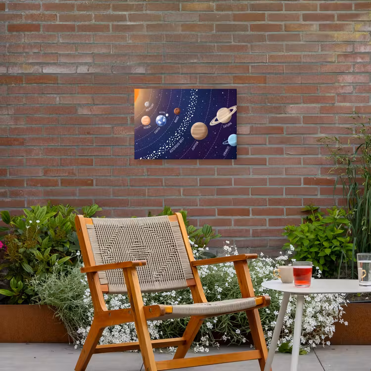 Planetenstelsel - Ruimte - Illustratie Tuinposter op houten frame 2 cm dik klein -sfeer3