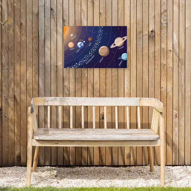 Planetenstelsel - Ruimte - Illustratie Tuinposter op houten frame 2 cm dik klein -sfeer4