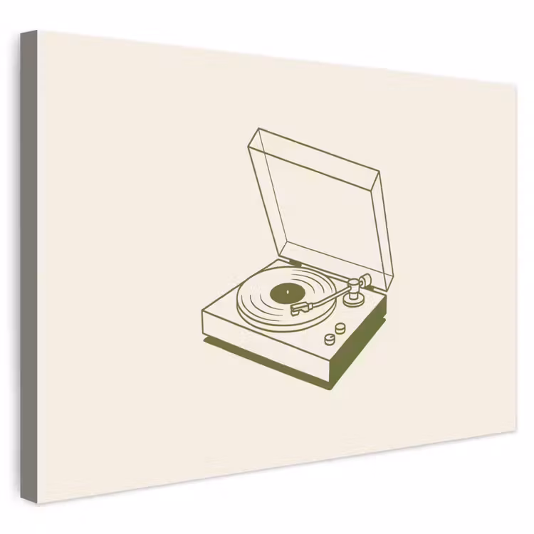 Platenspeler - Vinyl - Muziek - Minimalistisch - Groen Tuinposter op houten frame 2 cm dik klein -3d