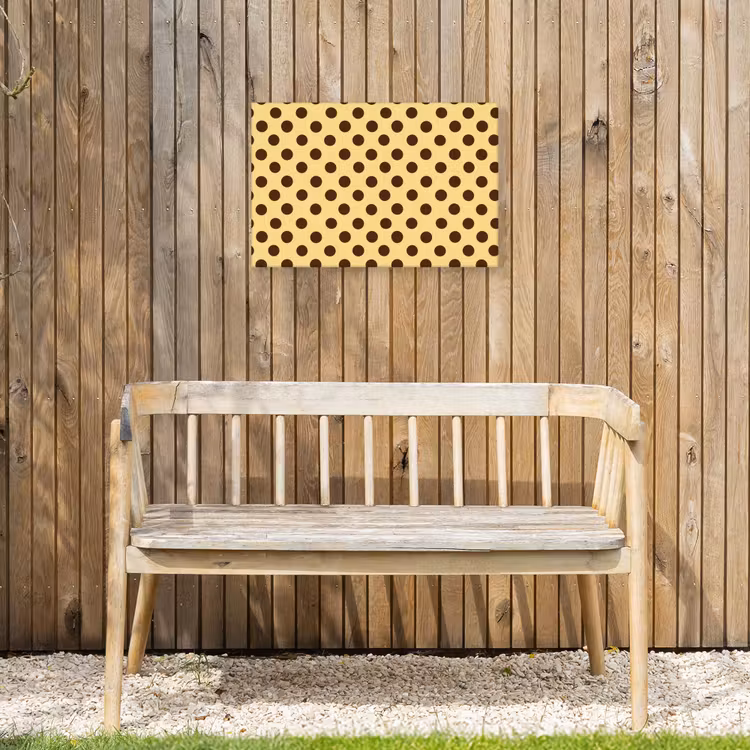 Polka Dot - Stippen - Retro - Geel - Bruin Tuinposter op houten frame 2 cm dik klein 845 -sfeer4