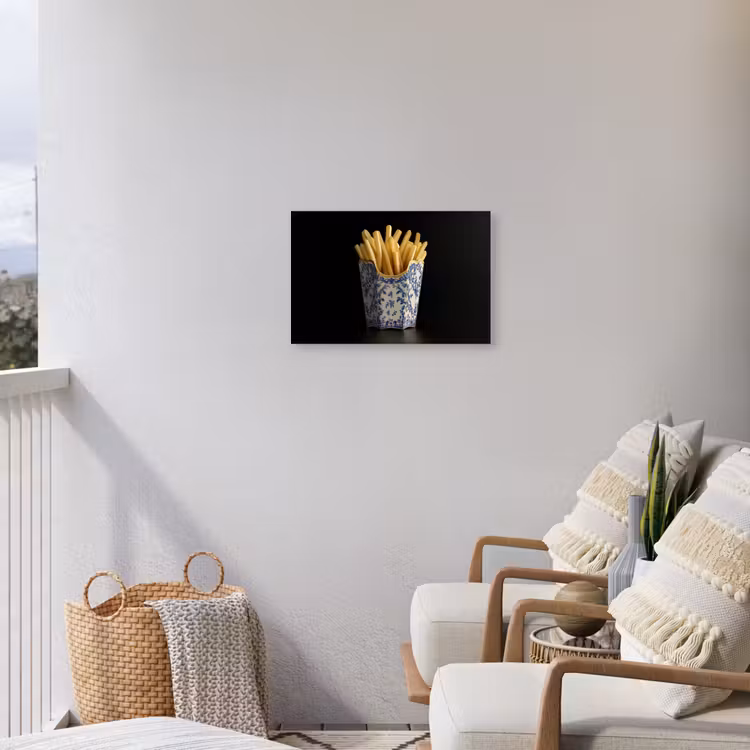 Friet - Porselein - Delfts blauw - Eten Tuinposter op houten frame 2 cm dik klein -sfeer1