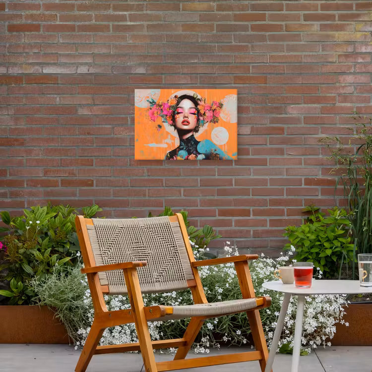 Portret - Vrouw - Abstract - Bloemen Tuinposter op houten frame 2 cm dik klein -sfeer3