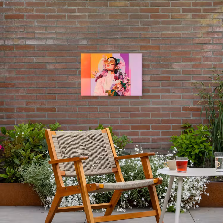Portret - Vrouw - Abstract - Bloemen Tuinposter op houten frame 2 cm dik klein -sfeer3