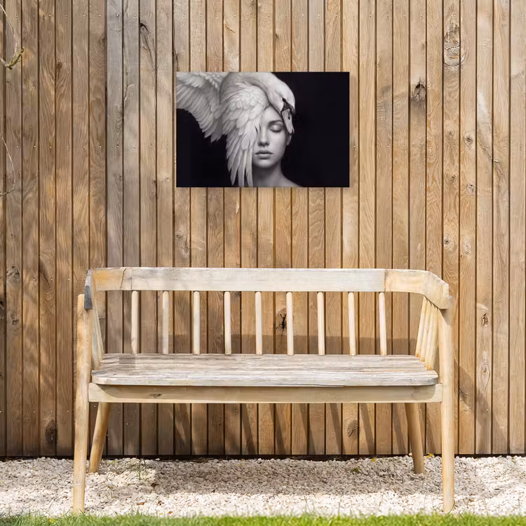 Portret - Zwaan - Zwart - Wit Tuinposter op houten frame 2 cm dik klein -sfeer4