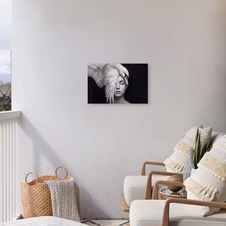 Portret - Zwaan - Zwart - Wit Tuinposter op houten frame 2 cm dik klein -sfeer1