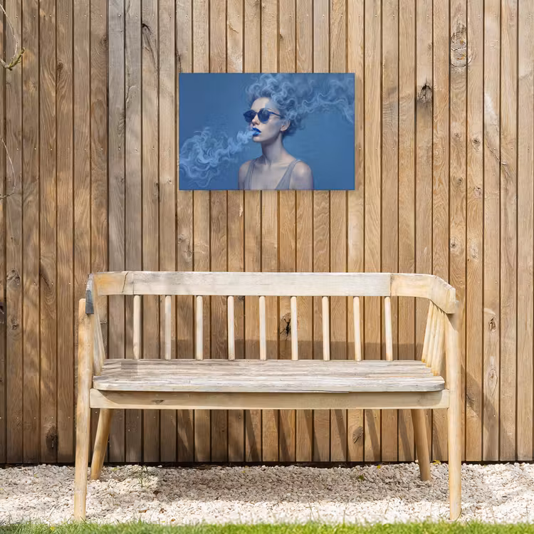 Portret - Zonnebril - Rook - Abstract - Blauw Tuinposter op houten frame 2 cm dik klein -sfeer4