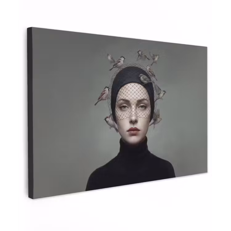 Portret - Vogels - Zwart Tuinposter op houten frame 2 cm dik klein -3d