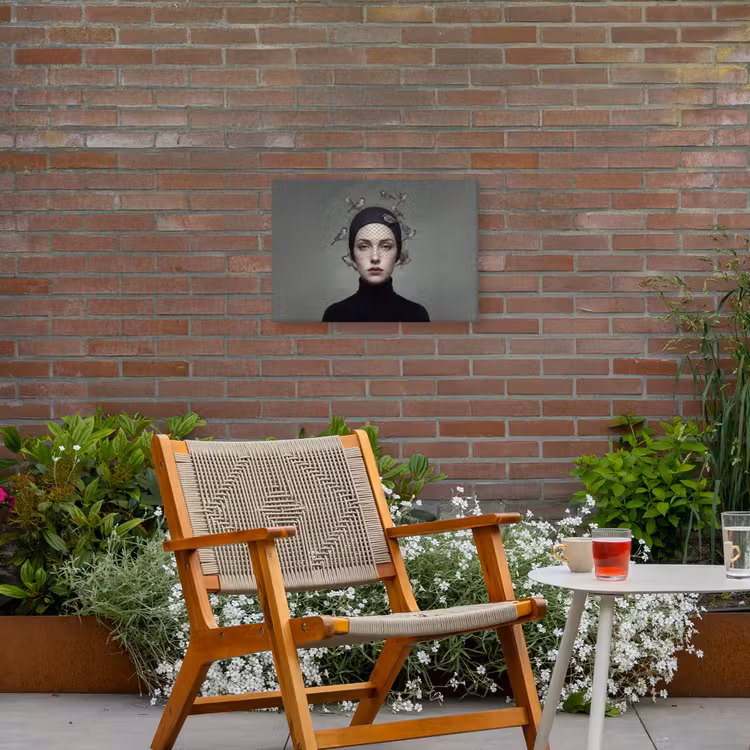 Portret - Vogels - Zwart Tuinposter op houten frame 2 cm dik klein -sfeer3