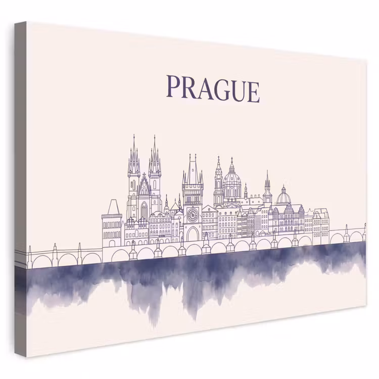 Praag - Skyline - Architectuur - Blauw Tuinposter op houten frame 2 cm dik klein -3d