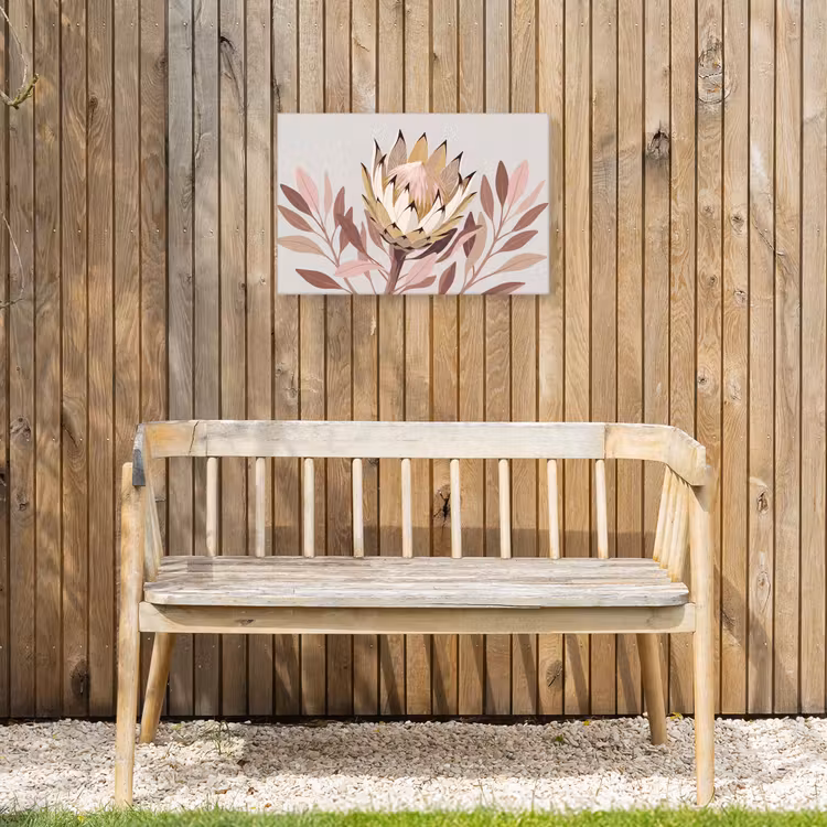Protea - Bloem - Botanisch - Beige Tuinposter op houten frame 2 cm dik klein -sfeer4