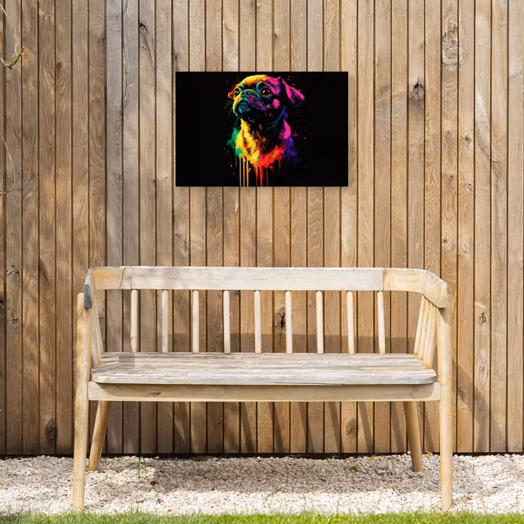 Puck - Hond - Verf - Kleuren Tuinposter op houten frame 2 cm dik klein -sfeer4