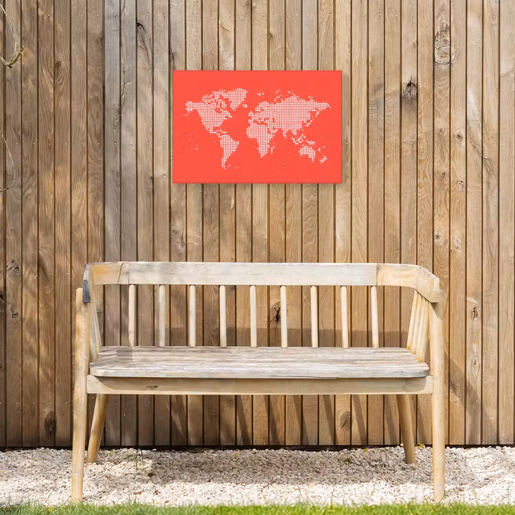 Vierkanten - Wereldkaart - Rood Tuinposter op houten frame 2 cm dik klein -sfeer4