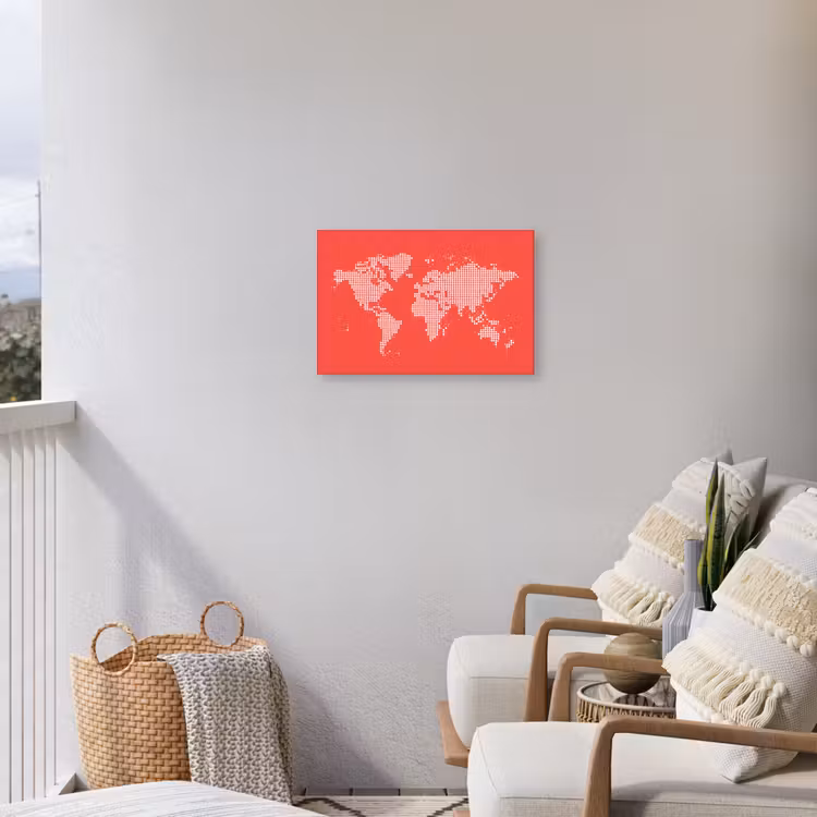 Vierkanten - Wereldkaart - Rood Tuinposter op houten frame 2 cm dik klein -sfeer1