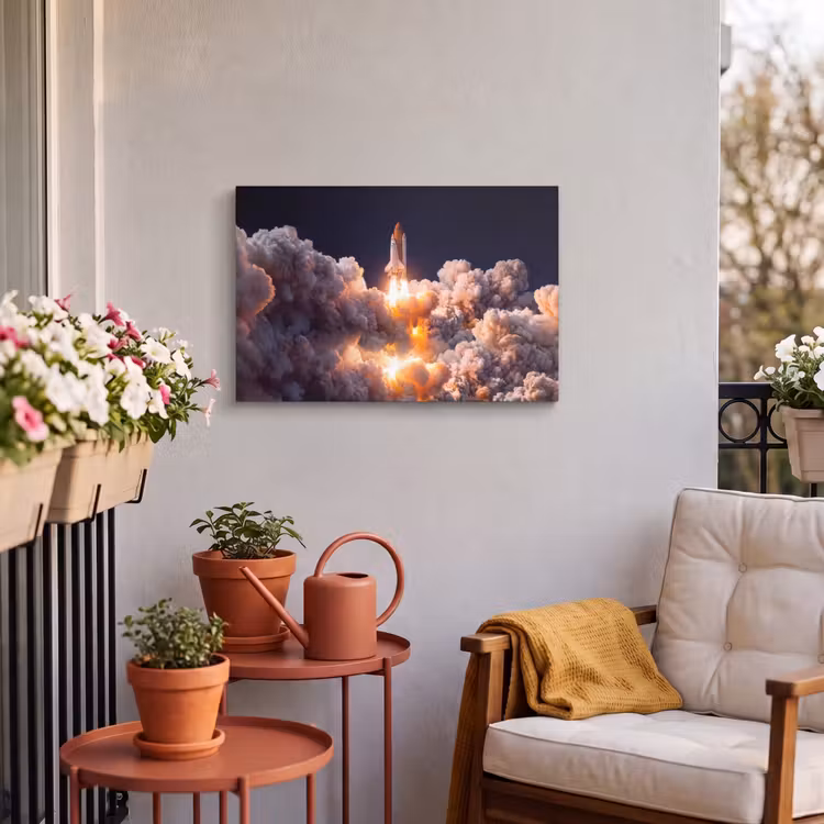 Outdoor Leinwand - Raumfahrzeug – Start – Sterne - Ruimtevaartuig - Lancering - Sterren Tuinposter op houten frame 2 cm dik klein