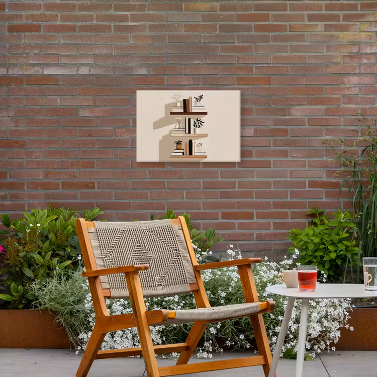 Plankjes - Boeken - Vaasjes - Planten Tuinposter op houten frame 2 cm dik klein -sfeer3