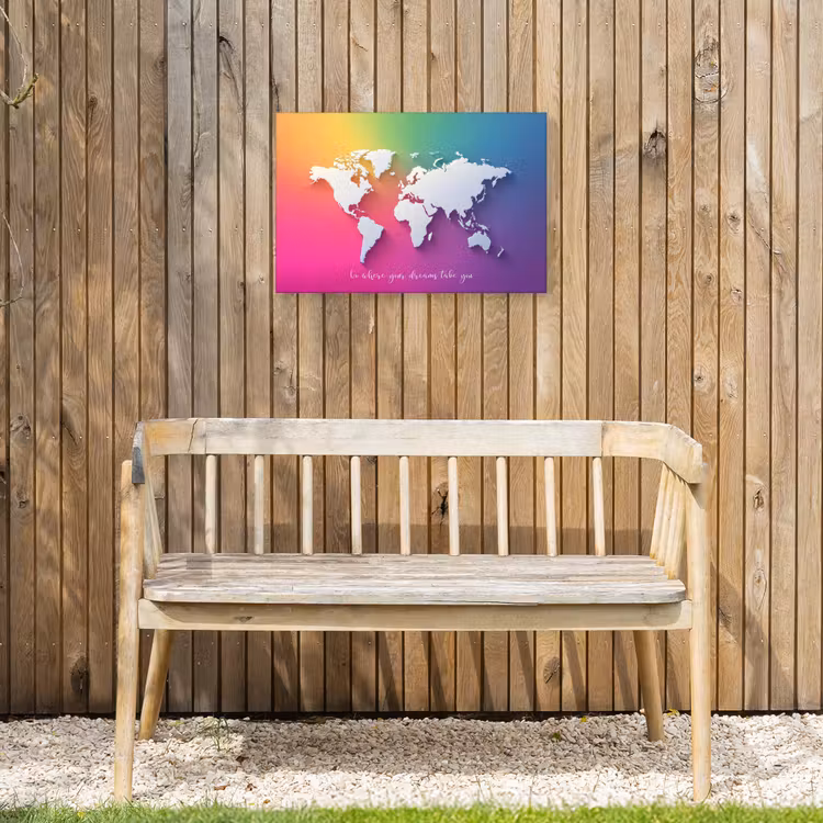 Regenboog - Quote - Wereldkaart - Dream Tuinposter op houten frame 2 cm dik klein -sfeer4