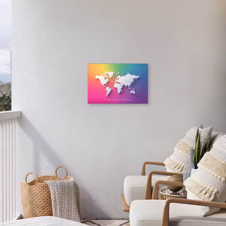 Regenboog - Quote - Wereldkaart - Dream Tuinposter op houten frame 2 cm dik klein -sfeer1