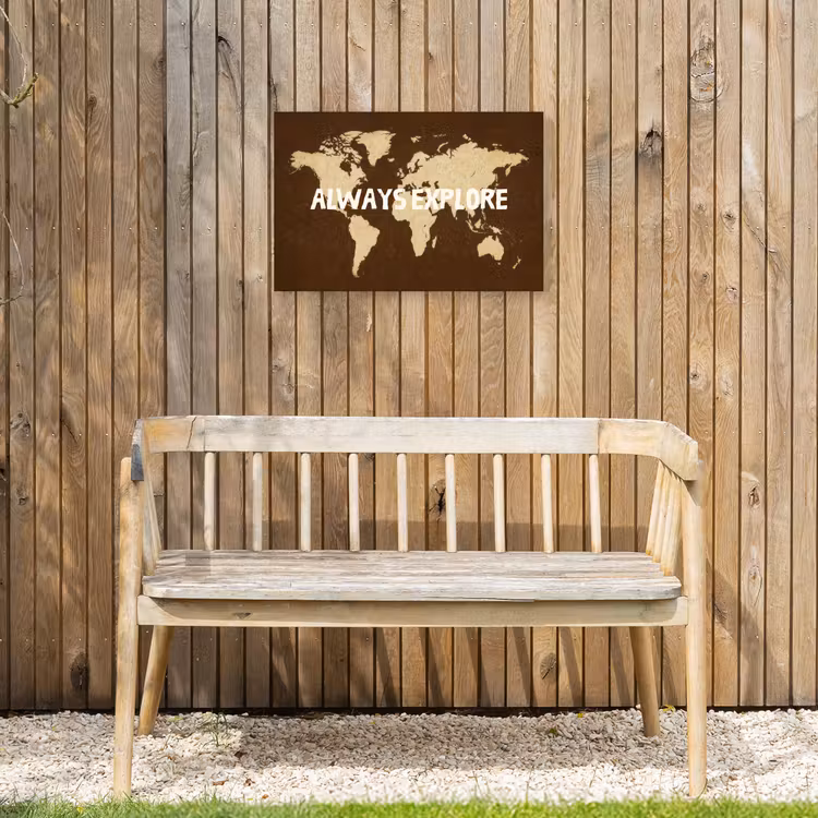 Reizen - Wereldkaart - Bruin Tuinposter op houten frame 2 cm dik klein -sfeer4