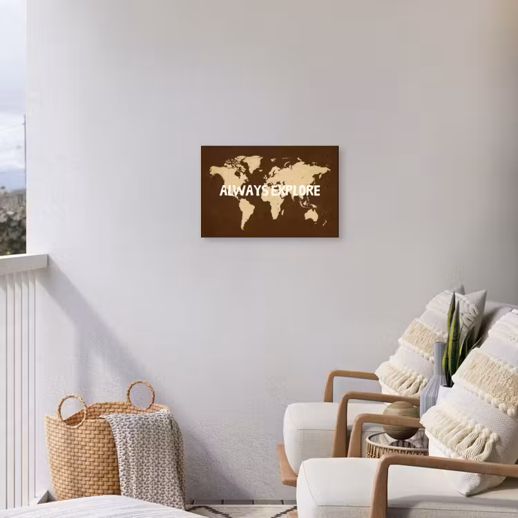 Reizen - Wereldkaart - Bruin Tuinposter op houten frame 2 cm dik klein -sfeer1