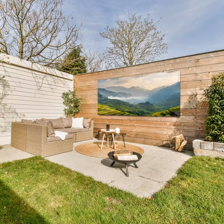 Rijstvelden - Bergen - Groen - Natuur Tuinposter op houten frame 2 cm dik xxl -sfeer2