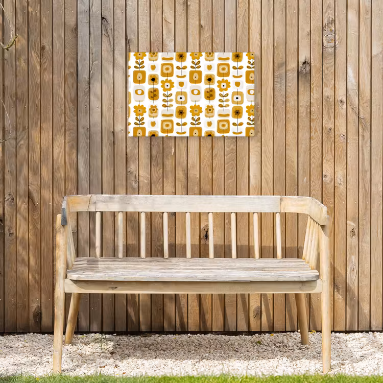 Retro - Abstract - Bloemen - Okergeel Tuinposter op houten frame 2 cm dik klein 845 -sfeer4