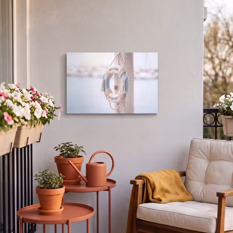 Reddingsboei - Maritiem - Welkom - Blauw - Wit Tuinposter op houten frame 2 cm dik klein -sfeer1