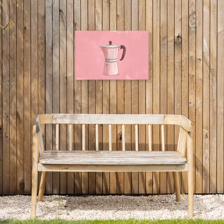Roze - Mokkapot - Illustratie - Koffie Tuinposter op houten frame 2 cm dik klein -sfeer4