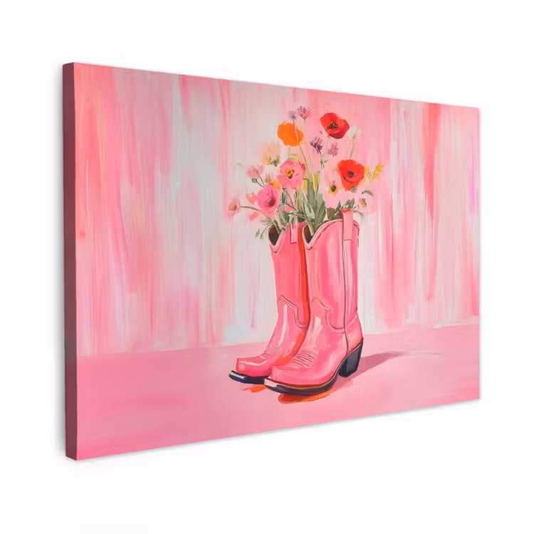Roze - Bloemen - Cowboy Tuinposter op houten frame 2 cm dik klein -3d