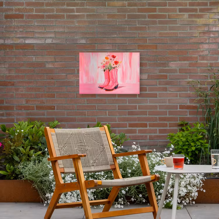 Roze - Bloemen - Cowboy Tuinposter op houten frame 2 cm dik klein -sfeer3