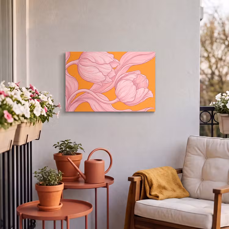 Outdoor Leinwand - Rosa Blumen – Modern - Roze bloemen - Modern Tuinposter op houten frame 2 cm dik klein