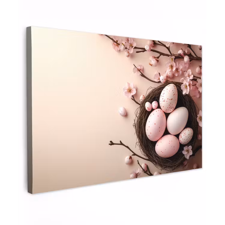 Roze - Bloesems - Eieren Tuinposter op houten frame 2 cm dik klein -3d