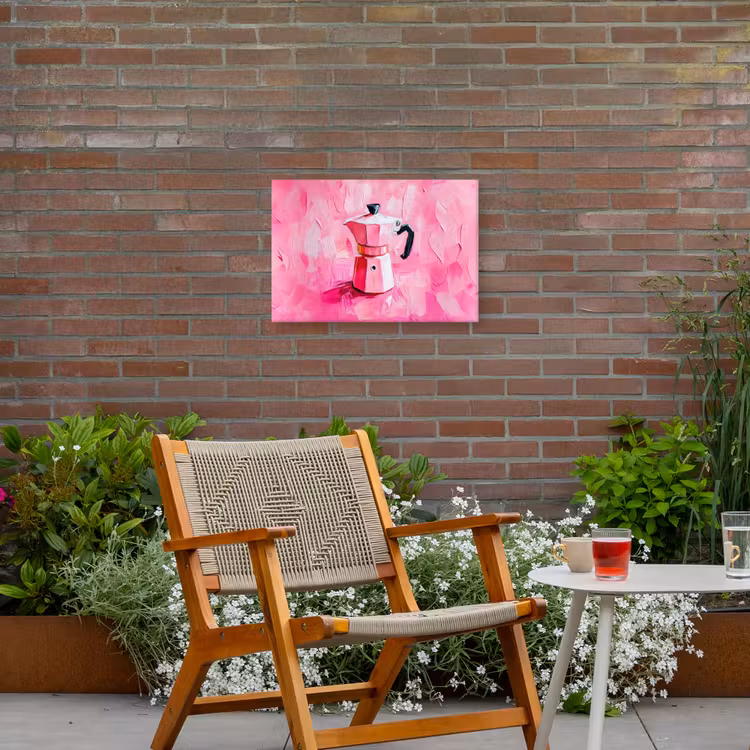 Roze - Verf - Coffee Tuinposter op houten frame 2 cm dik klein -sfeer3