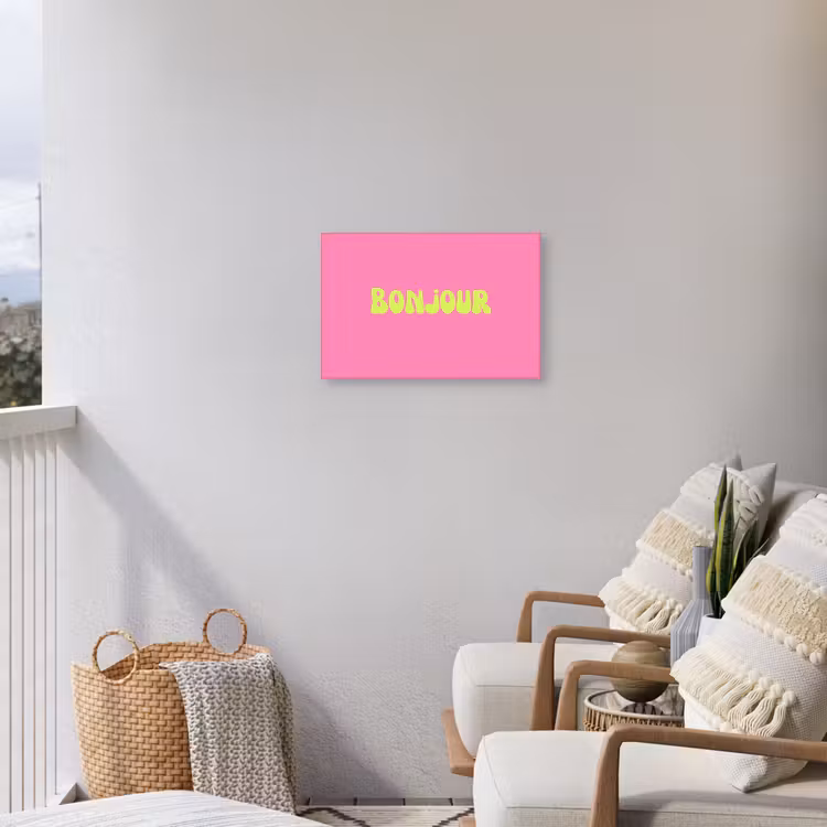 Roze - Groene bonjour - Organisch Tuinposter op houten frame 2 cm dik klein -sfeer1