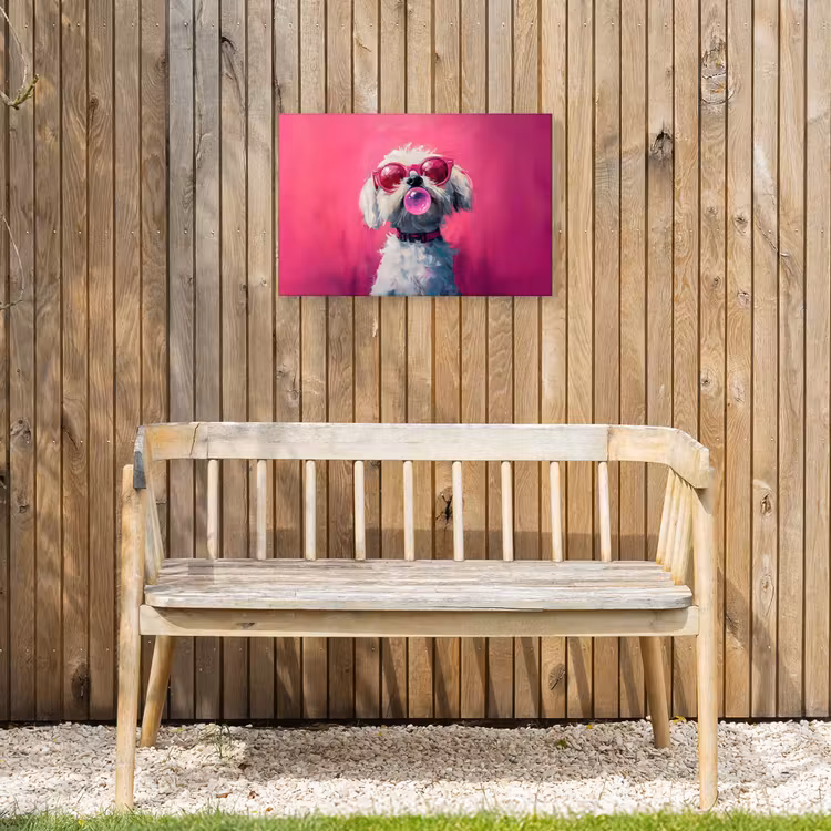 Pink - Hond - Bubbel Tuinposter op houten frame 2 cm dik klein -sfeer4