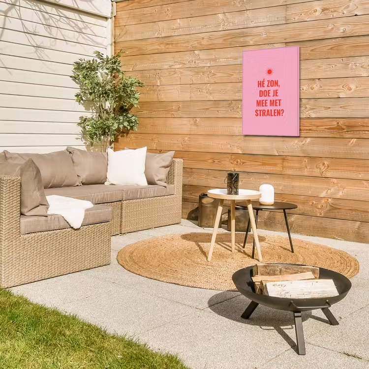 Roze - Zon - Quote Tuinposter op houten frame 2 cm dik klein -sfeer2