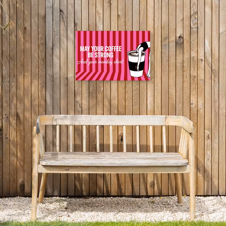 Roze - Strepen - Koffie - Maandag Tuinposter op houten frame 2 cm dik klein -sfeer4