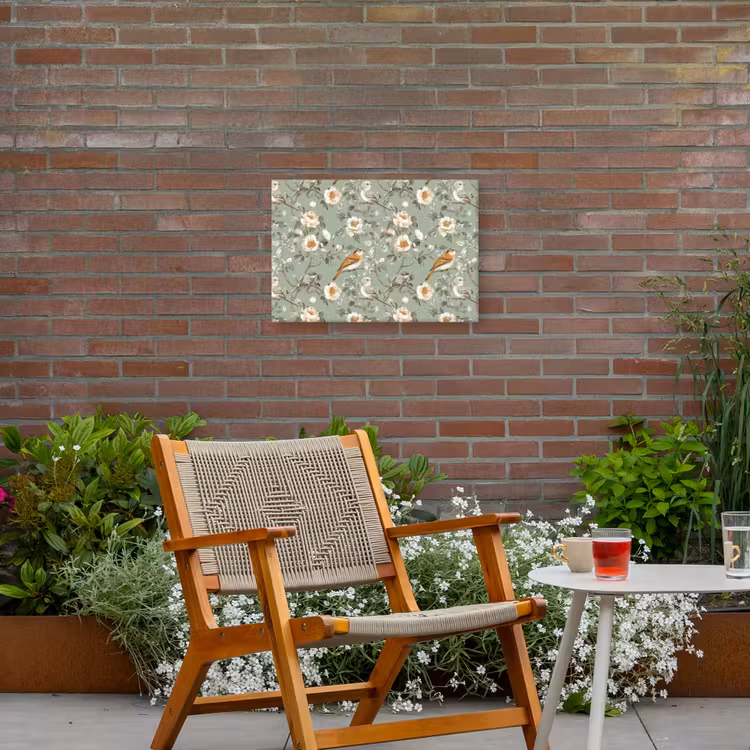 Roze - Vogels - Kleurrijk Tuinposter op houten frame 2 cm dik klein 845 -sfeer3