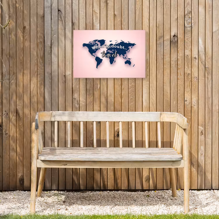 Roze - Quote - Wereldkaart - Travel Tuinposter op houten frame 2 cm dik klein -sfeer4