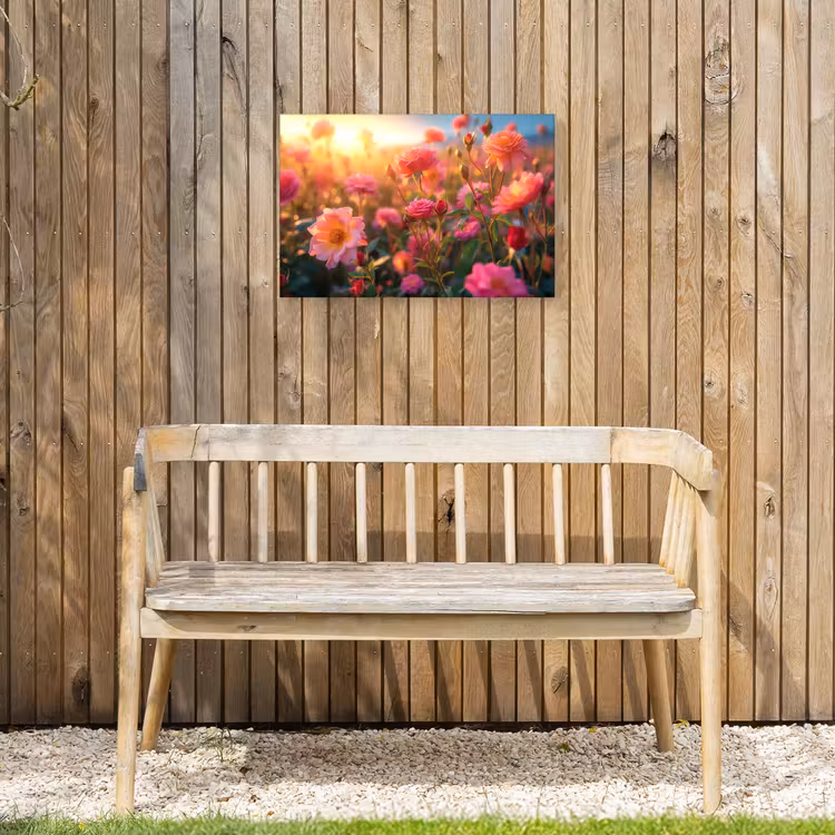 Rozenveld in gouden avondlicht Tuinposter op houten frame 2 cm dik klein -sfeer4