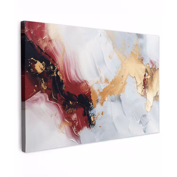 Rood - Abstract - Goud - Modern Tuinposter op houten frame 2 cm dik klein -3d