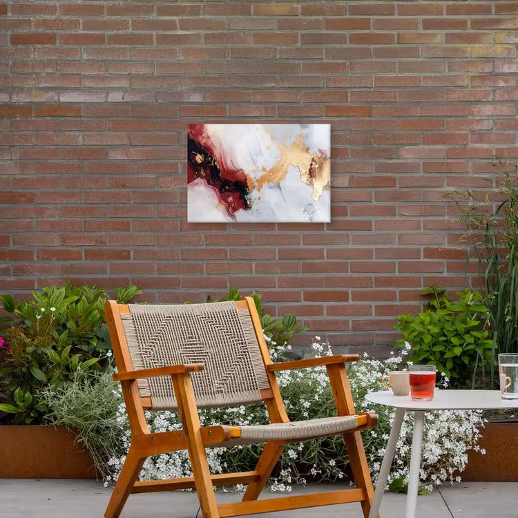 Rood - Abstract - Goud - Modern Tuinposter op houten frame 2 cm dik klein -sfeer3